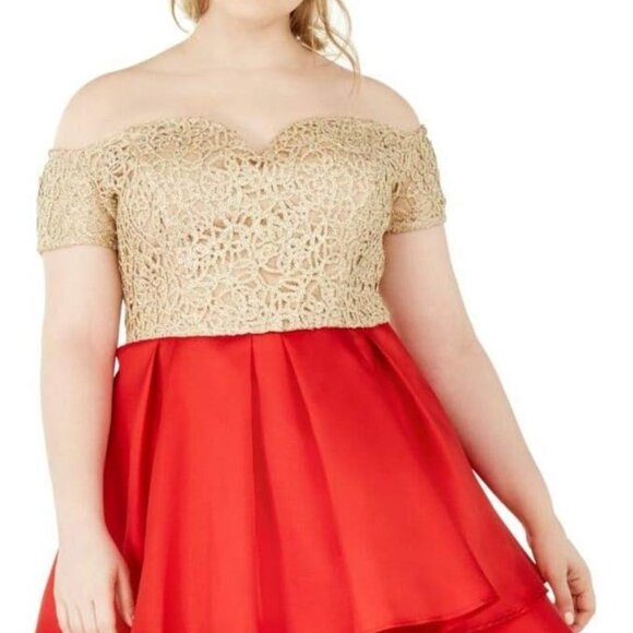 B. Darlin Womens Plus Lace Off-The-Shoulder Cocktail Dress, 16W - Picture 1 of 3